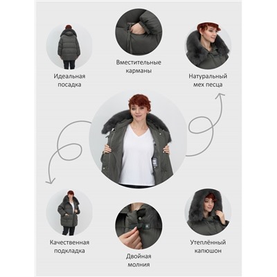 Куртка зимняя женская с мехом и капюшоном тренд темно-зеленого цвета 7639TZ