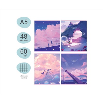 Тетрадь 48л., клетка MESHU "Blooming dreams", софт-тач ламинация, тиснение фольгой