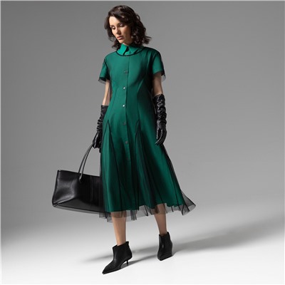 Платье-рубашка с накидкой из сетки, Стильное самообладание (2 в 1)