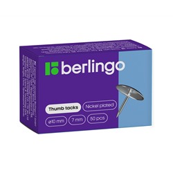 Кнопки канцелярские/гвоздики Berlingo, никелированные 10мм, 50шт., карт. упаковка