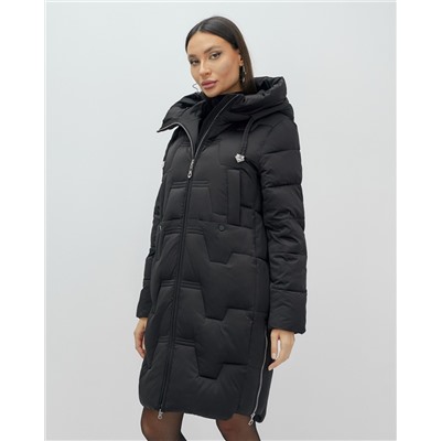 Пальто зимнее утепленное с капюшоном женское черного цвета 7638Ch