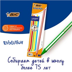 Карандаш чернографитный (простой) НВ, BIC Evolution Stripes, заточенный, пластиковый, шестигранный, цветной корпус в полоску