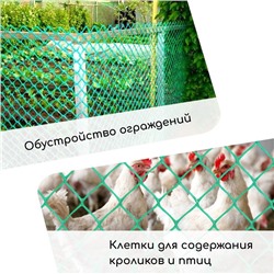 Сетка садовая, 1.5×10 м, ячейка 15×15 мм, пластиковая, зелёная, Greengo, в рулоне
