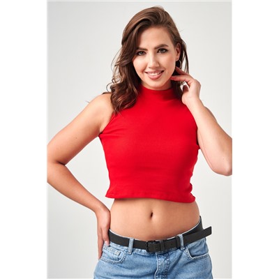Женский топ 52714  укороченный с горлом / алый