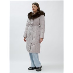 Пальто женское зимние с мехом песец люкс класса бежевого цвета 625B