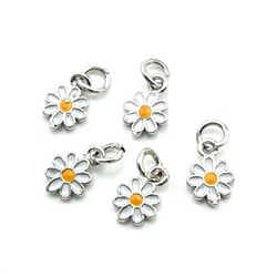 Подвеска ромашка 5,5*8мм с эмалью, серебристая