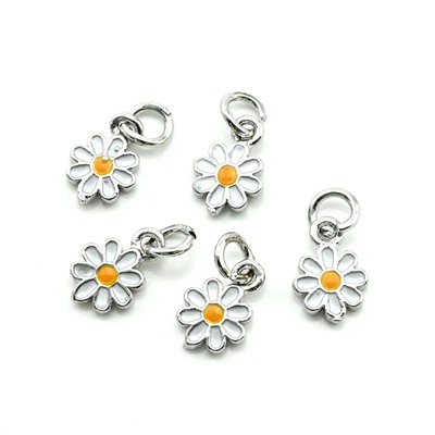 Подвеска ромашка 5,5*8мм с эмалью, серебристая