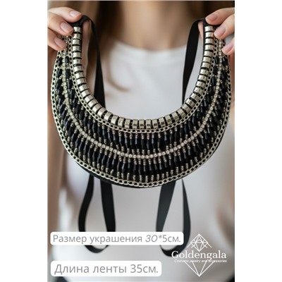 Колье-воротник текстильное с хрусталиками П4/06