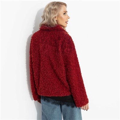 Полупальто из мягкого экомеха, Слишком заметна (красный закат, oversize, 42-48)