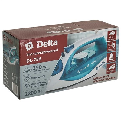 Утюг электрический 2200 Вт DELTA DL-756 белый с зеленым