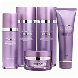 Набор для лица уходовый с коллагеном, COLLAGEN MOISTURE 5 SET, CELLIO, 140 мл*2/130 мл/50 мл*2/30 мл*2