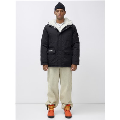 Парка мужская зимняя удлиненная с мехом черного цвета 8751Ch