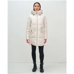 Куртка зимняя женская с капюшоном модная бежевого цвета 3193B