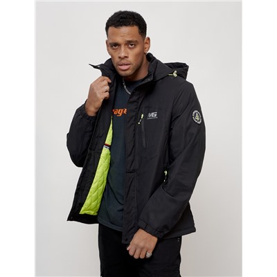 Куртка спортивная мужская весенняя с капюшоном черного цвета 88023Ch