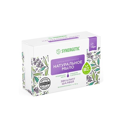 Натуральное туалетное мыло Synergetic «Эвкалипт и шалфей», гипоаллергенное, 90 г