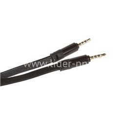 Кабель AUX 3.5 на 3.5 Am-Am  (1м) 3-х контактный КОЖА плоский ELTRONIC черный (в коробке)