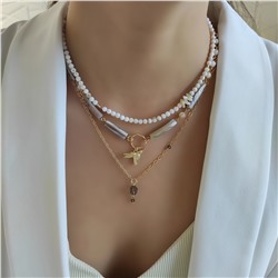 Сет из столбиков перламутра, из раухтопаза и коралла в позолоченой фурнитуре