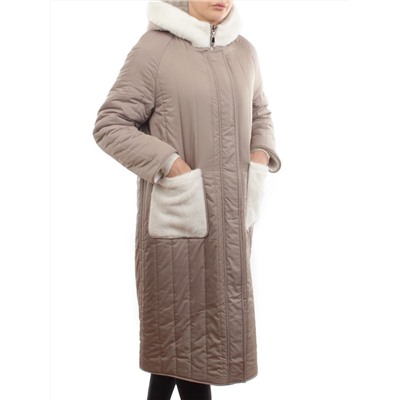 2639 BEIGE Пальто двухстороннее женское еврозима (100 гр. холлофайбер, искусственный мех)