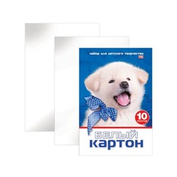 Картон белый А4 МЕЛОВАННЫЙ, 10 листов, в папке, HATBER VK, 205х295мм, Белый щенок,10Кб4_15023