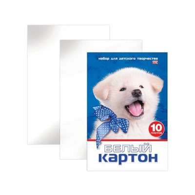 Картон белый А4 МЕЛОВАННЫЙ, 10 листов, в папке, HATBER VK, 205х295мм, Белый щенок,10Кб4_15023