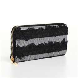 Кошелёк женский на молнии, 20×2×10 см, джинсовый, в полоску, чёрный