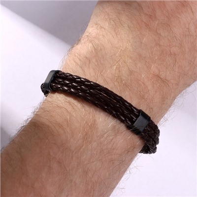 Браслет кожаный «Власть» трио, коричневый с чёрным металлом, 20.5 см