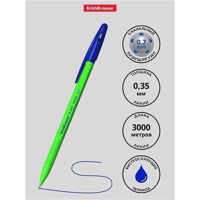 Ручка шариковая ErichKrause R-301 Neon Stick, узел 0.7 мм, чернила синие, длина письма 2000 метров, МИКС