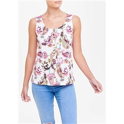 Paisley Print Button Front Vest Top
