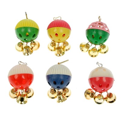 Игрушка для попугая «Забава» с 3 колокольчиками, микс