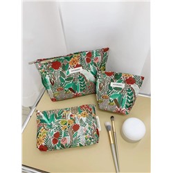 Capacious cosmetic bag, handheld organizer bag to go out, travel bag, liner, with embroidery, flowered