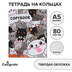 Тетрадь на кольцах A5 80 листов в клетку Calligrata «Коты», обложка 7БЦ, без вырубки под кольца, блок офсет