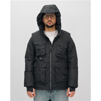 Куртка - жилетка трансформер с подогревом 2 в 1 мужская зимняя черного цвета 6668Ch