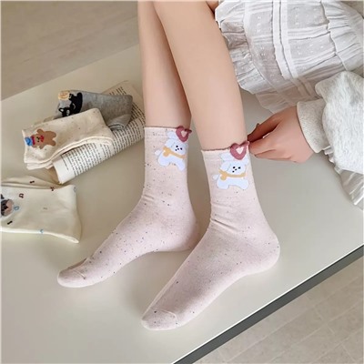 New cute cat dog cartoon cotton socks mid-tube socks Korean ins pile socks women