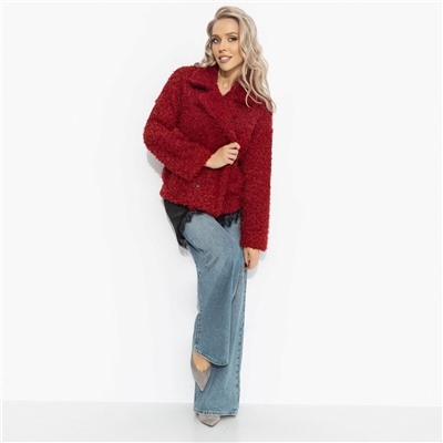 Полупальто из мягкого экомеха, Слишком заметна (красный закат, oversize, 42-48)