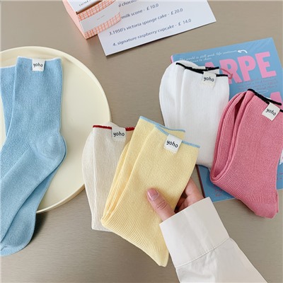 Brand summer heel sticker, cotton knee socks, English, mid-length