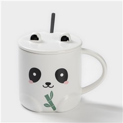 Кружка с ложкой «Панда», 350 мл, керамика, белая