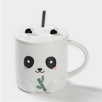 Кружка с ложкой «Панда», 350 мл, керамика, белая