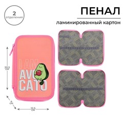 Пенал 2 секции, 125×205×40 мм, Calligrata, «Авокадо-кот», ламинированный картон