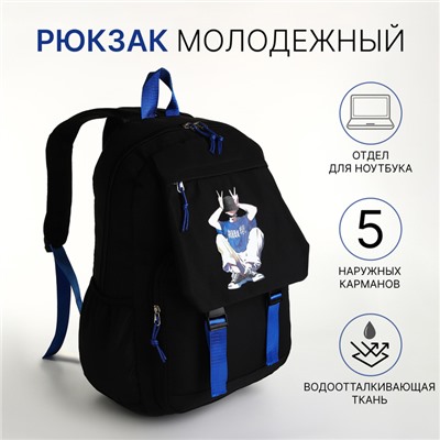 Рюкзак школьный на молнии, с карманами, чёрный
