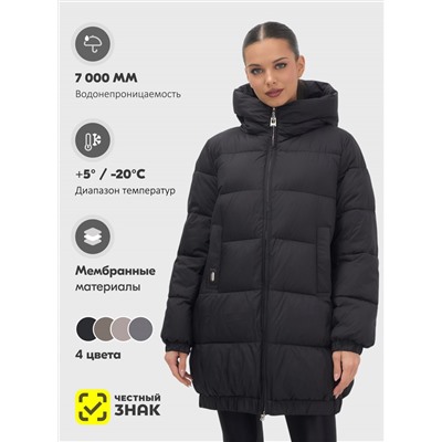 Куртка женская зимняя на резинке большого размера черного цвета 7619Ch