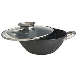 Казан-вок 26 см, 3 л, из облегченного чугуна со стеклянной крышкой WEBBER BE-905/26 «Black Marble»