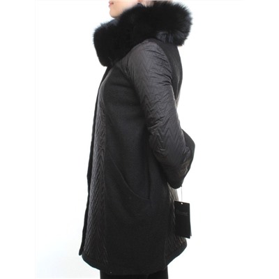 A16002 BLACK Пальто демисезонное женское (синтепон 100 гр., натуральный мех лисицы)
