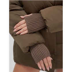 Куртка зимняя женская с мехом и капюшоном тренд горчичного цвета 7658G