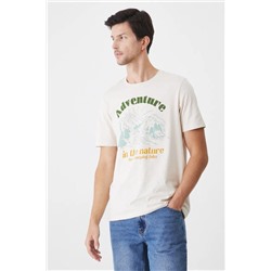 T-shirt bawełniany męski z nadrukiem  kolor beżowy