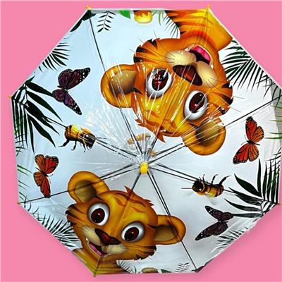 Зонт-трость детский прозрачный с рисунком полуавтомат Арт 2007/2