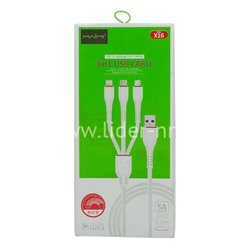 USB кабель 3в1 Lightning/micro USB/Type-C 1.2м MAIMI X16 (белый) 5A