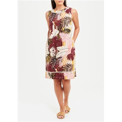 Sleeveless Printed Linen Shift Dress