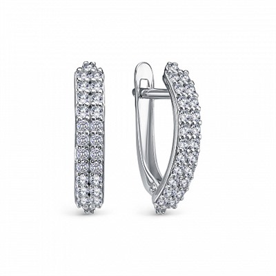 Серьги с фианитом родированные серебро 925*