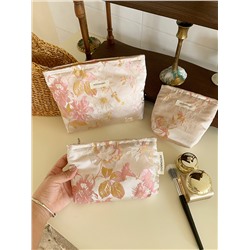 Capacious handheld cosmetic bag, storage bag for traveling, small clutch bag to go out, flowered