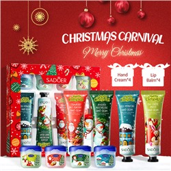 Набор 4 крема для рук и 4мбальзама для губ SADOER (новогодняя серия)
